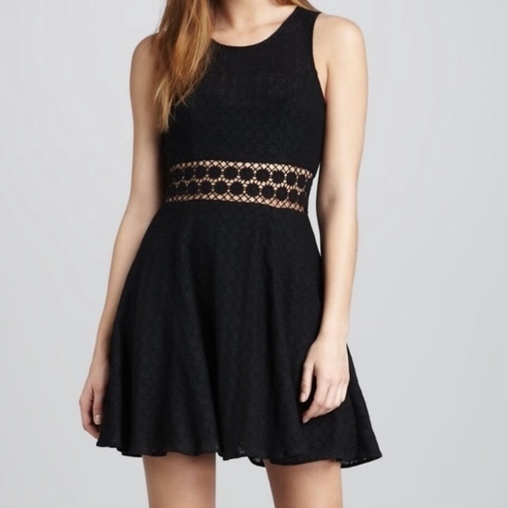 Free People Black Lace Daisy Cutout Sleeveless Mini Dress Size 6